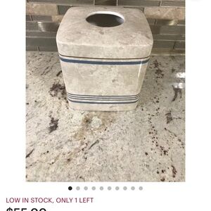 Beige Tissue Box Cover with Blue Stripes